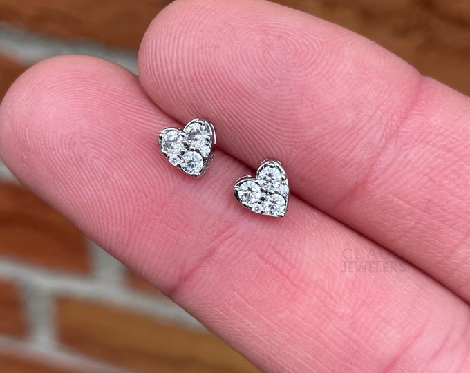 Sterling Silver Heart Stud Earrings, Tri Stone Heart, Cubic Zirconia 925 Silver Earrings, Men Women And Children