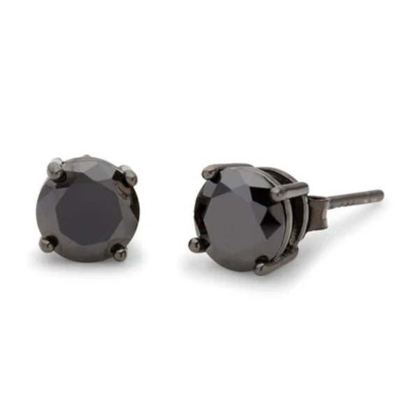 Sterling Silver Black On Black Onyx 6MM Round Cut Studs Earrings Men And Women