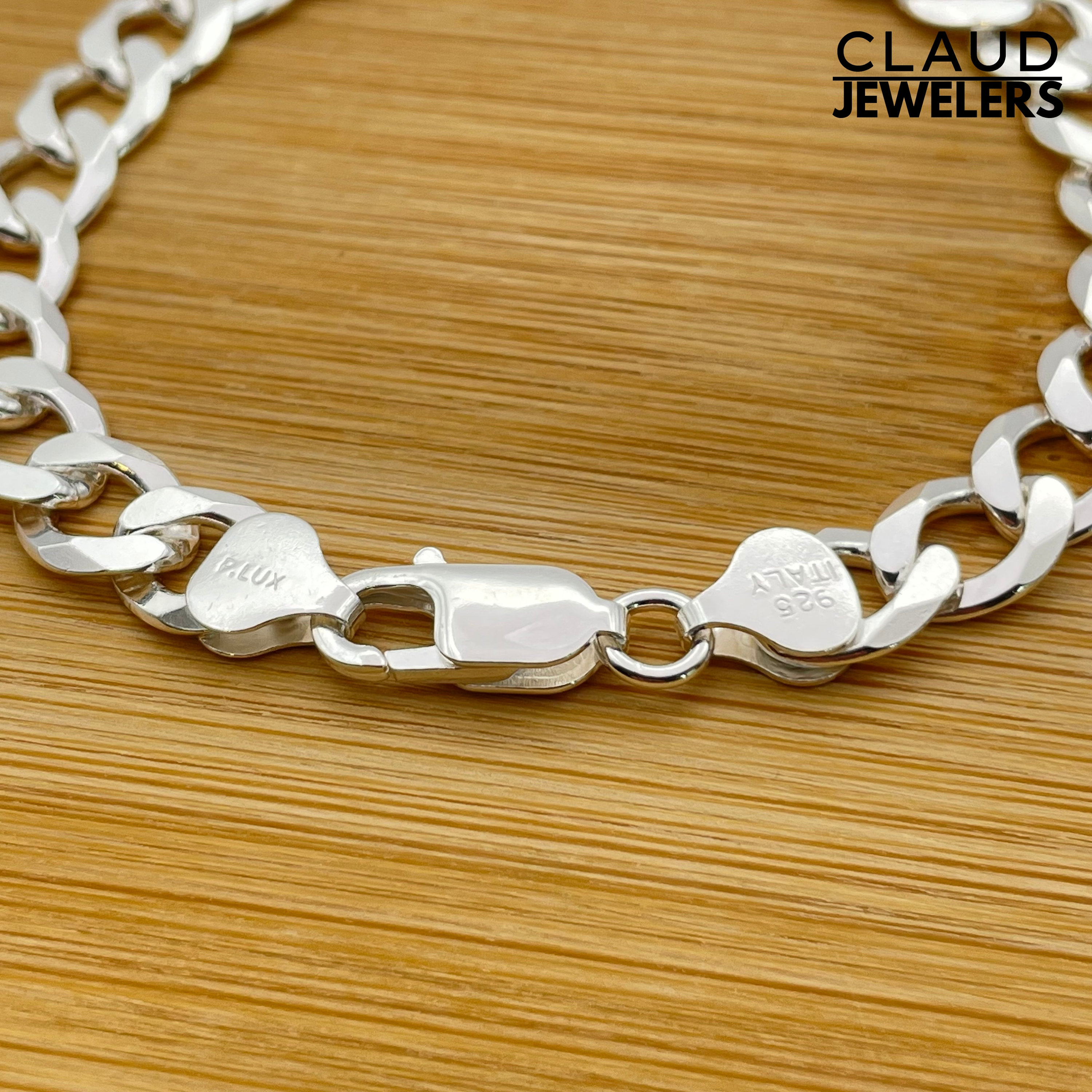 Solid Italian 925 Sterling Silver Curb Chain Bracelet Mens Thick