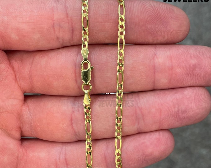 14K Gold Plated 925 Sterling Silver Figaro Link Chain Necklace Men And Women 925 Made In Italy