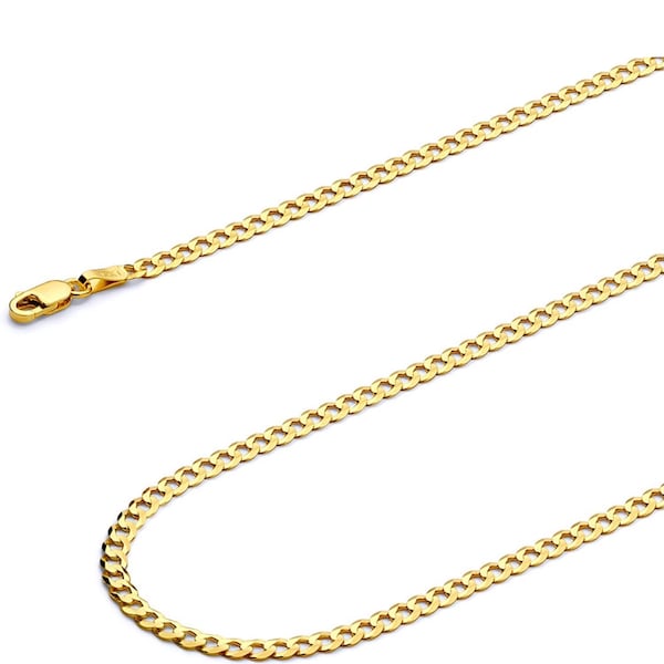 14K Solid Yellow Gold 2MM Curb Link Chain Necklace Italian Made  - Multiple Lengths