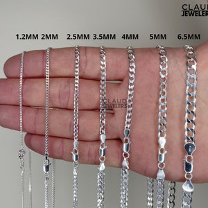 Italian Solid Sterling Silver Curb Link Chain Necklace 925 Silver Chain UNISEX