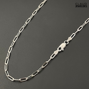 Solid 925 Sterling Silver 3MM Paper Clip Link Chain Necklace Stacking Necklace