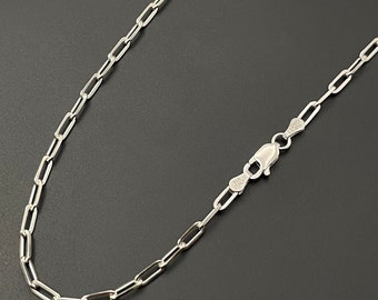 Solid 925 Sterling Silver 3MM Paper Clip Link Chain Necklace Stacking Necklace