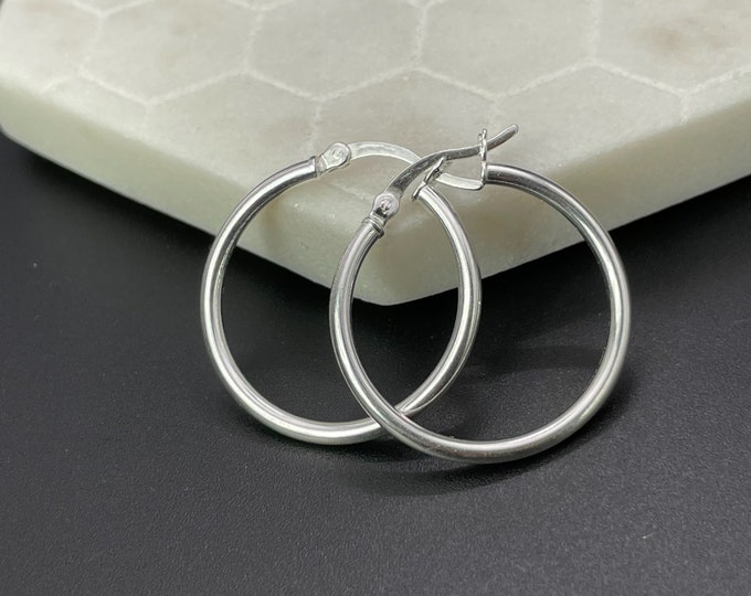 Sterling Silver 25MM High Polished Hoop Earrings Unisex 925 Silver Hoops