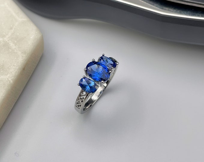 Oval Created Tanzanite Stone Ring, Ladies Gemstone Rings