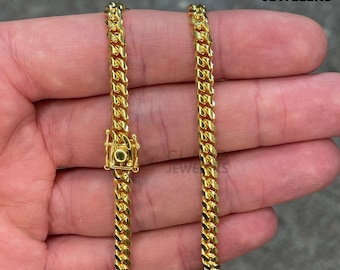 14K Gold Plated Solid 925 Sterling Silver 5MM Thick Miami Cuban Link Chain Necklace