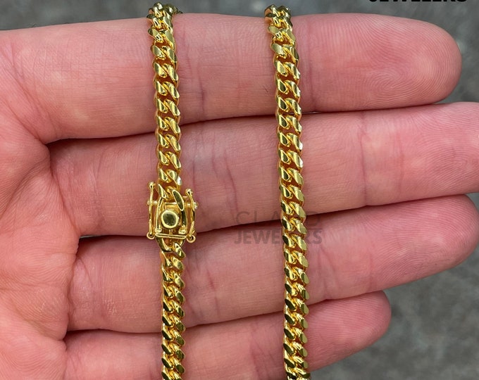 14K Gold Plated Solid 925 Sterling Silver 5MM Thick Miami Cuban Link Chain Necklace