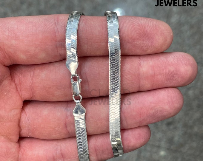 925 Solid Sterling Silver Flat Herringbone Snake Chain Necklace 5mm
