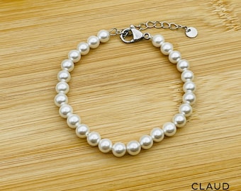 Pearl Necklace Bracelet, 7 Inch + 2 Inch Extender Beaded Pearl Bracelet, White Pearl Bracelet