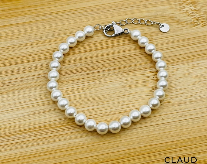 Pearl Necklace Bracelet, 7 Inch + 2 Inch Extender Beaded Pearl Bracelet, White Pearl Bracelet