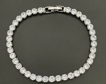 14K White Plated Round Cut Tennis Bracelet 4MM Crystal Tennis Bracelet