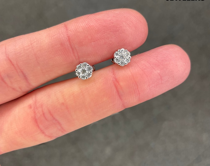 Sterling Silver Screw Back Cluster Flower Stud Earrings
