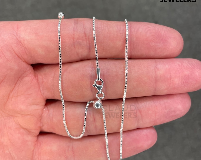 Solid 925 Sterling Silver 1.3MM Box Link Chain Necklace Adjustable Necklace
