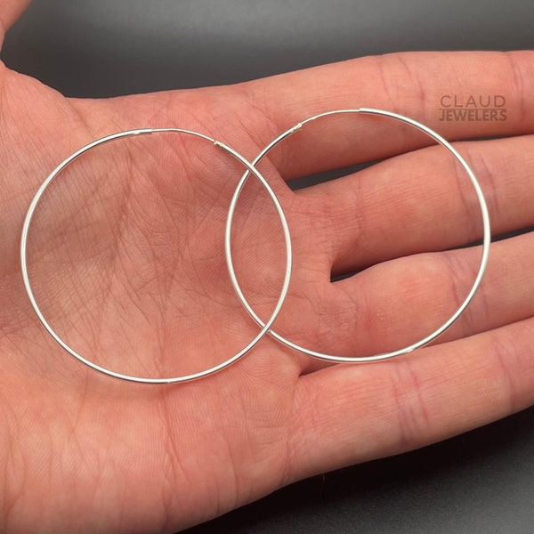 925 Solid Sterling Silver Large 50MM Endless Hoop Earrings