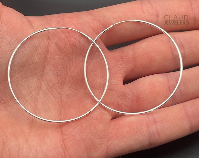 925 Solid Sterling Silver Large 50MM Endless Hoop Earrings