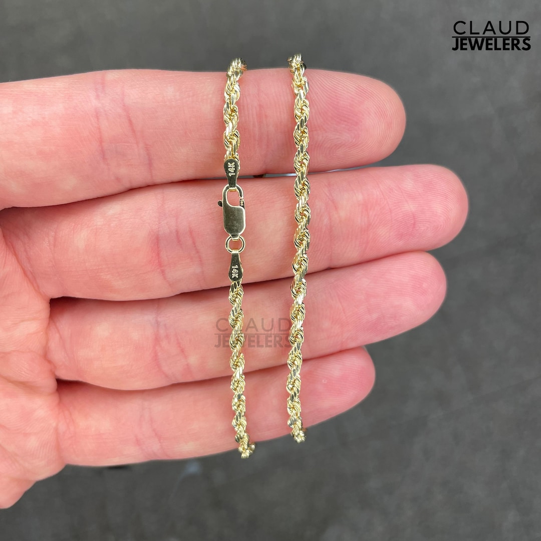 14K Solid Yellow Gold 2.7MM Rope Twisted Link Chain Necklace Italian ...