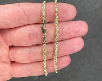 14K Solid Yellow Gold 2.7MM Rope Twisted Link Chain Necklace Italian Made  - Multiple Lengths