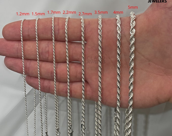 Italian Solid Sterling Silver Rope Link Chain Necklace 925 Silver Chain UNISEX