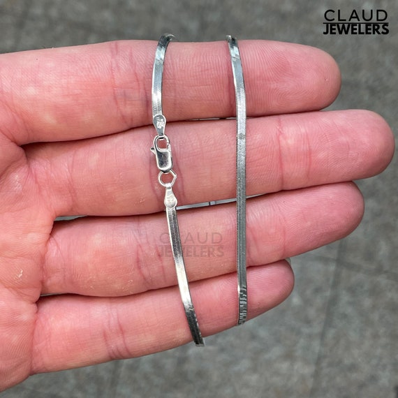 Flat Snake Chain Real Silver Herringbone Chain 925 Solid Sterling