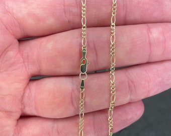 14K Solid Yellow Gold 2MM Figaro Link Chain Necklace Italian Made  - Multiple Lengths