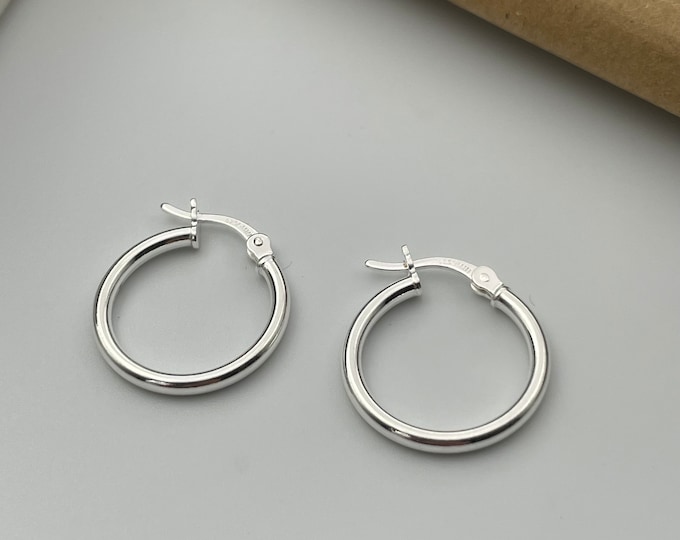 Solid 925 Sterling Silver 18MM Classic French Lock Hoop Earrings