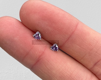 Sterling Silver Created Purple Amethyst Heart Cut Stud Earrings