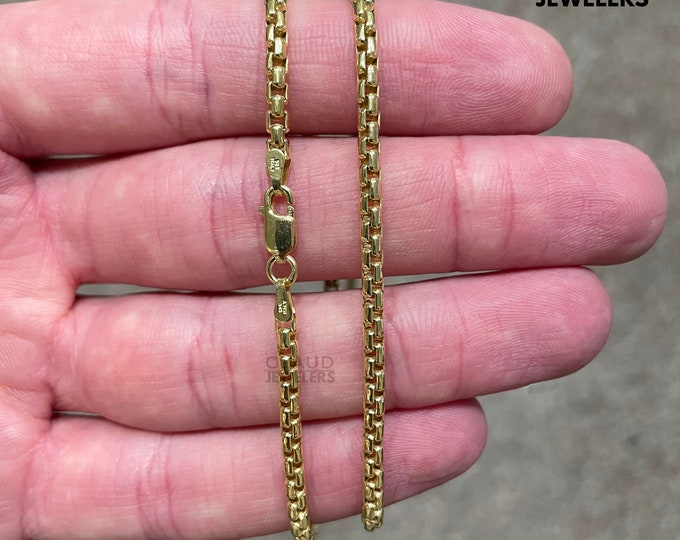 Italian Sterling Silver 2.7MM Round Box Link Chain Necklace Silver Chain 925 UNISEX, 14K Gold Plated Sterling Silver 925 Necklace