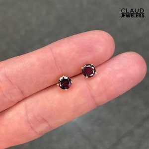 14K Gold Over Sterling Silver Round Cut Garnet Studs Earrings