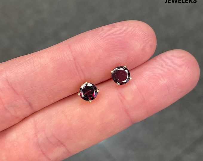14K Gold Over Sterling Silver Round Cut Garnet Studs Earrings
