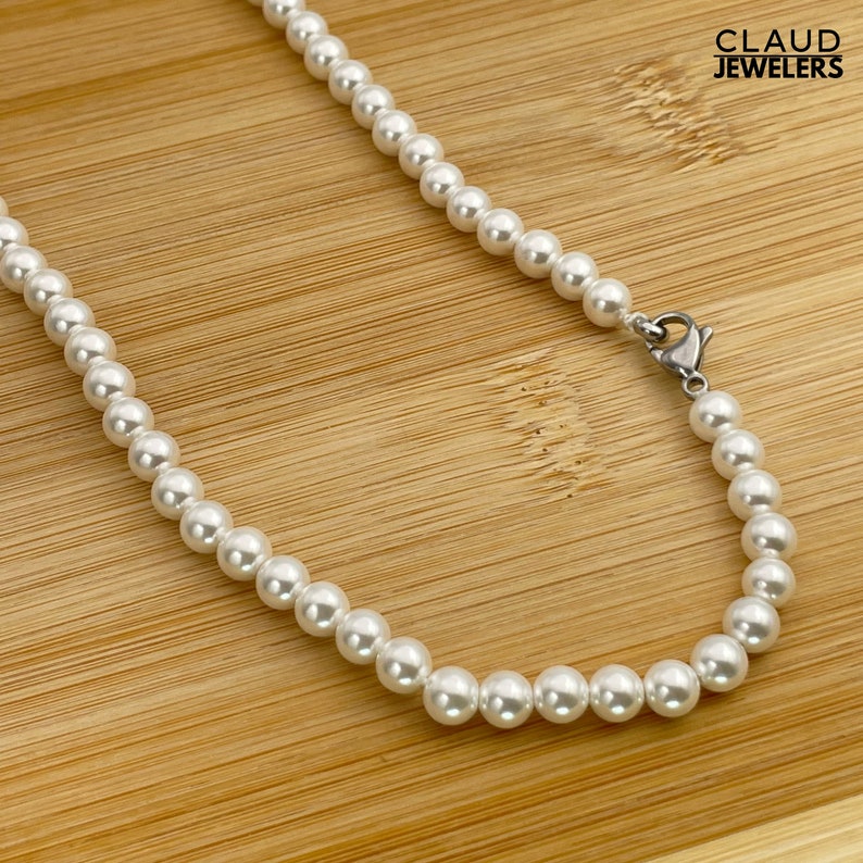 Super Long Pearl Necklace, 30 Inch Long Beaded Pearl Necklace, White Pearl Necklace image 2