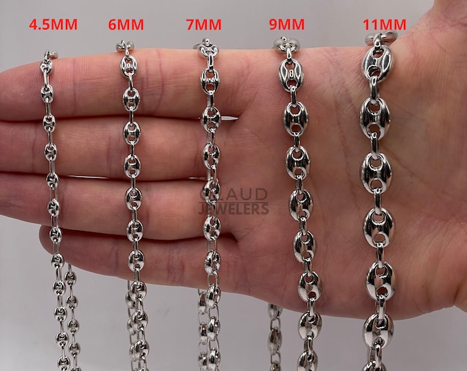 Italian Solid Sterling Silver Puffed Marina Link Chain Necklace 925 Silver Chain UNISEX