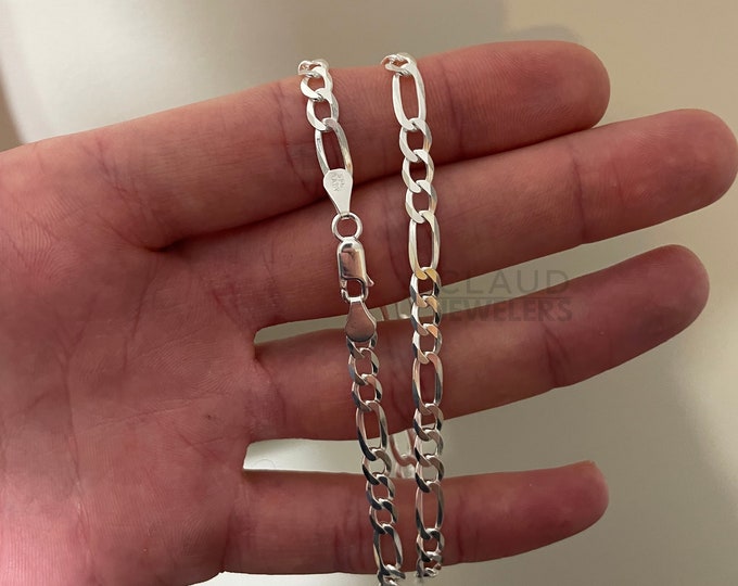 925 Solid Sterling Silver Figaro Link Chain Necklace 5MM Italian Made Necklace