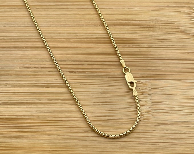 925 Sterling Silver Round Box Link Chain Necklace Men And Women 2.5MM Gold Plated Necklace