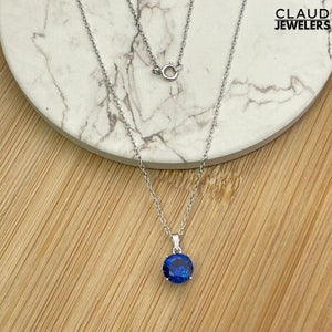 Solid 925 Sterling Silver Blue Sapphire Pendant Necklace Silver 925 Necklace