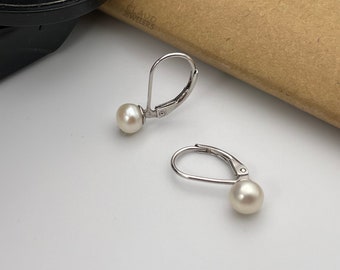 Sterling Silver Leverback Earrings, Sterling Silver Pearl Earrings, Silver Lever Back Freshwater Pearl Earrings, Dangle Earrings