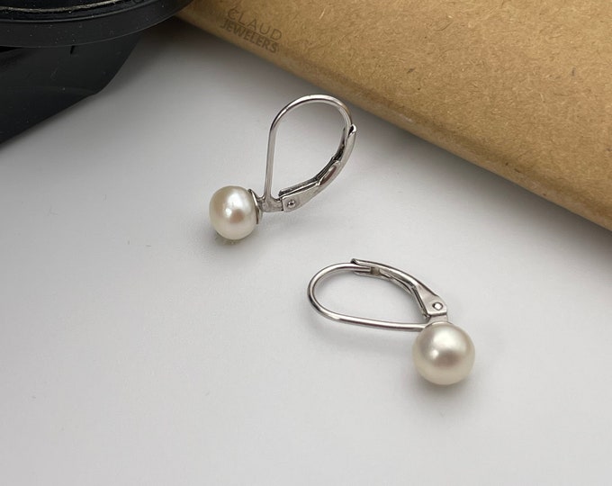 Sterling Silver Leverback Earrings, Sterling Silver Pearl Earrings, Silver Lever Back Shell Pearl Earrings, Dangle Earrings