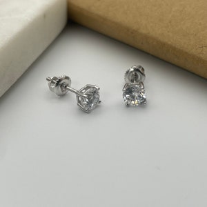 925 Sterling Silver Round Cut Crystal Studs Secure Screw Back