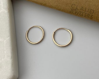 14K Yellow Gold Endless Hoop Earrings Solid Gold Stamped