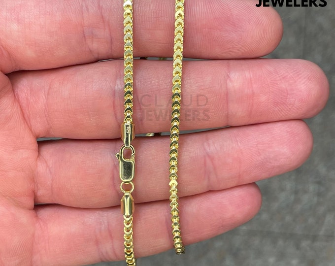 Hollow Sterling Silver 2.5MM Franco Link Chain Necklace - 14K Gold Plated Solid Sterling Silver Light-Weight Necklace