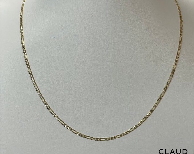 Solid 925 Sterling Silver 3MM Figaro Link Chain Necklace Two Tone Silver Stacking Necklace