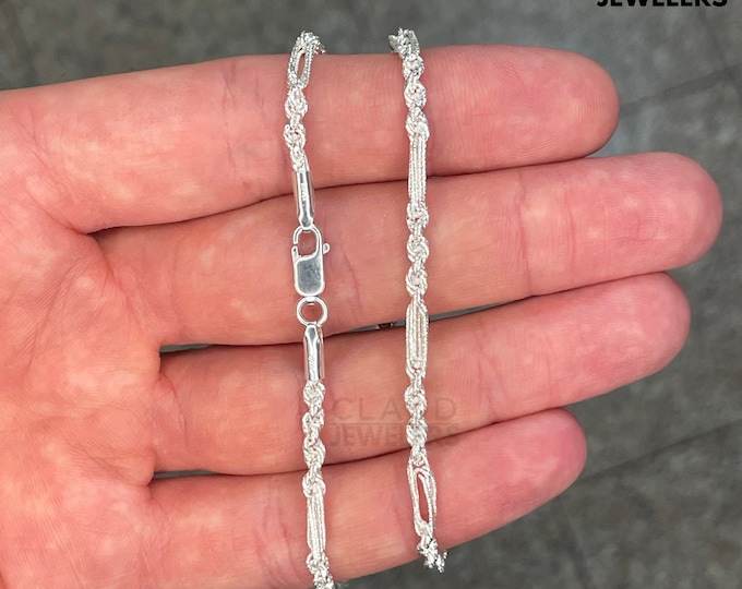 Solid 925 Sterling Silver 3MM Fancy Twisted Link Chain Necklace 20 Inch Long