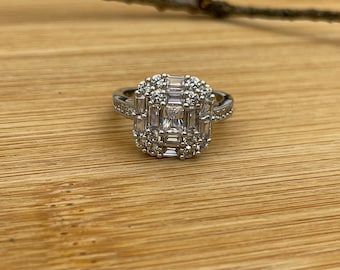 14K White Gold Plated Ring, Cubic Zirconia Ring, Ladies Rings
