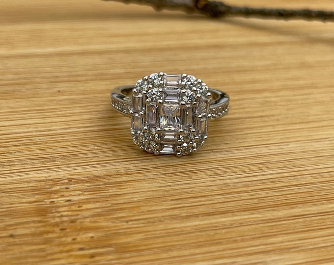 14K White Gold Plated Ring, Cubic Zirconia Ring, Ladies Rings