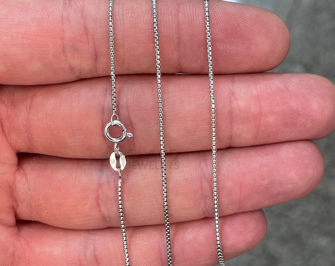 Solid 925 Sterling Silver .80MM Round Box Link Chain Necklace Thin Sterling Silver Necklace