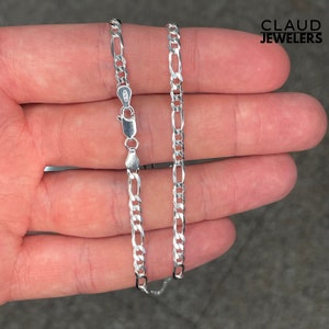Solid 925 Sterling Silver 4MM Thick Figaro Link Chain Necklace Italian Made For Men Women