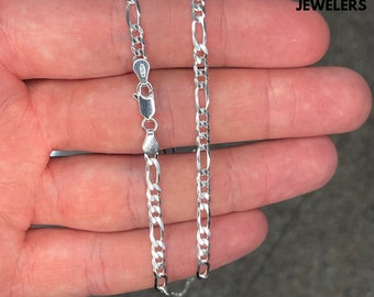 Solid 925 Sterling Silver 4MM Thick Figaro Link Chain Necklace Italian Made For Men Women