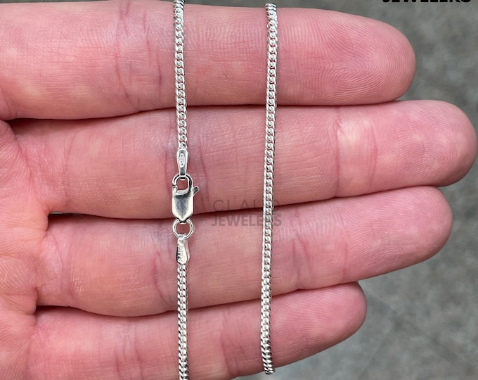 Italian Solid Sterling Silver Miami Cuban Link Chain Necklace 925 Silver Chain 1.8MM
