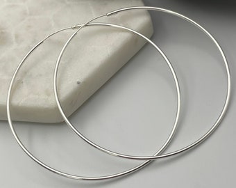 925 Solid Sterling Silver Large 60MM Endless Hoop Earrings