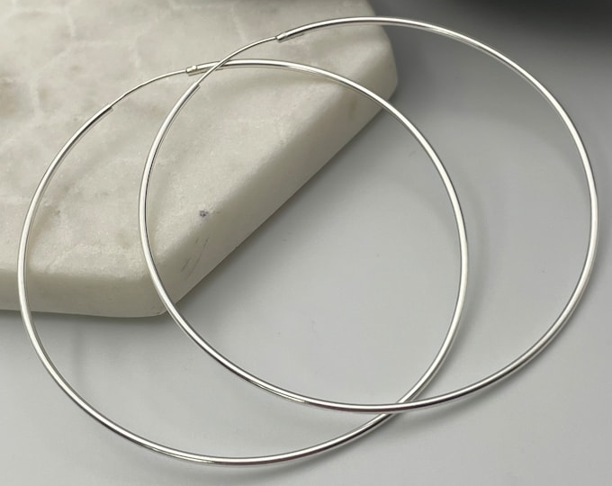 925 Solid Sterling Silver Large 60MM Endless Hoop Earrings